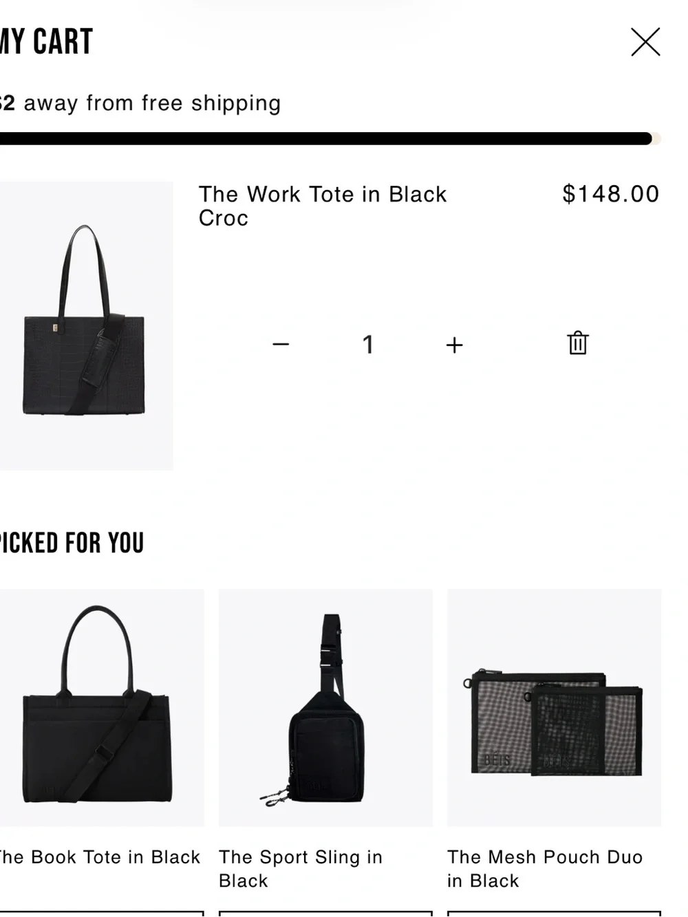 BEIS Black Croc-Embossed Laptop Tote